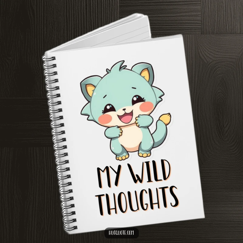 Funny notebook with a creature in a playful, energetic embrace, designed to inspire users to write with enthusiasm.