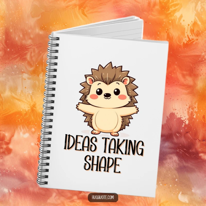 Funny hedgehog notebook with a kawaii hedgehog curiously extending its arms for a hug, ideal for writing notes with a dose of cute, humorous inspiration.