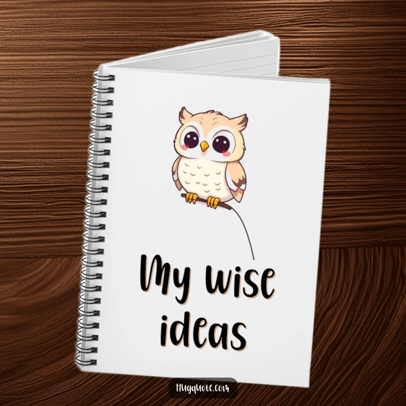 Funny small owl character contentedly perched on a shoulder, inspiring wisdom in this humorous notebook.