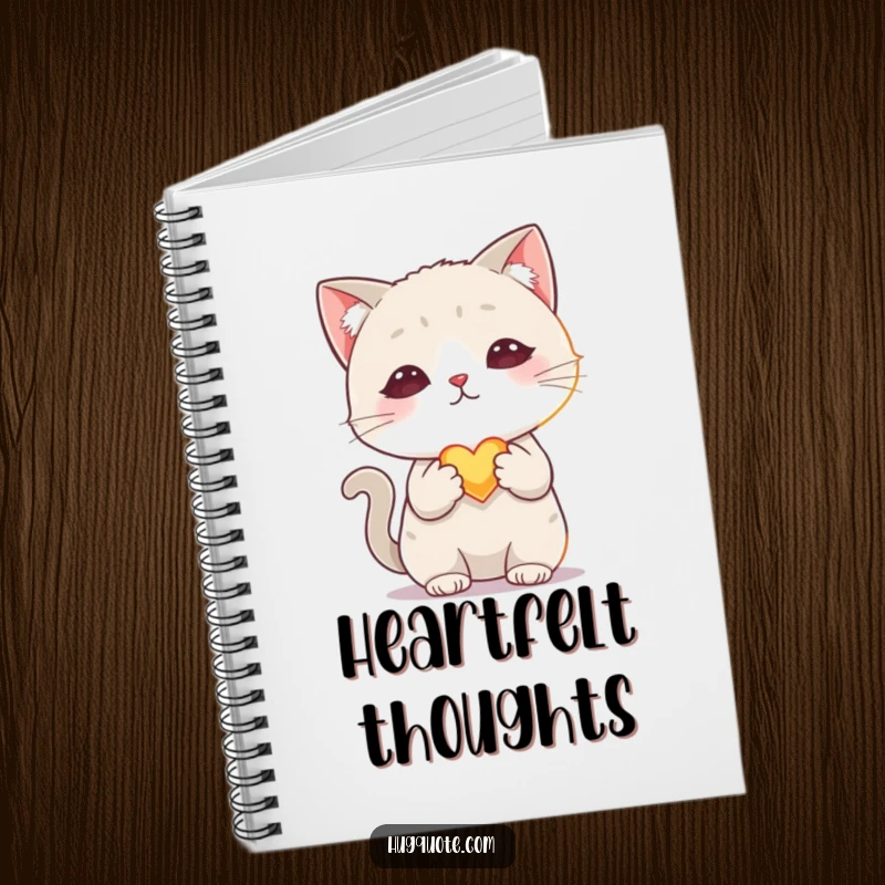 Funny notebook with a shy cat character offering a tiny, glowing heart, perfect for capturing heartfelt notes and quiet reflections.