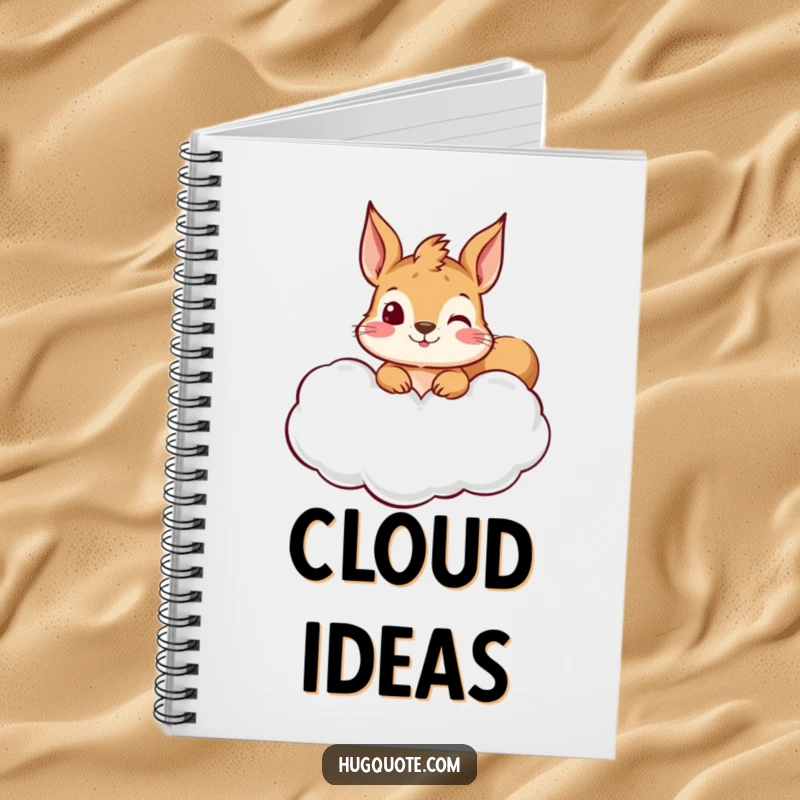Funny squirrel notebook with a cute character peeking from a hug-shaped cloud, providing a delightful space for writing and creative expression.