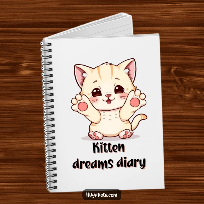 Funny notebook with a playful kitten character reaching out with paws, perfect for jotting down sweet ideas.