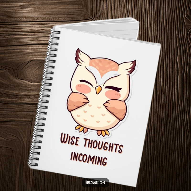 Funny owl notebook with a kawaii owl giving a gentle hug and a wink, ideal for writing notes with a dose of cute, humorous inspiration.
