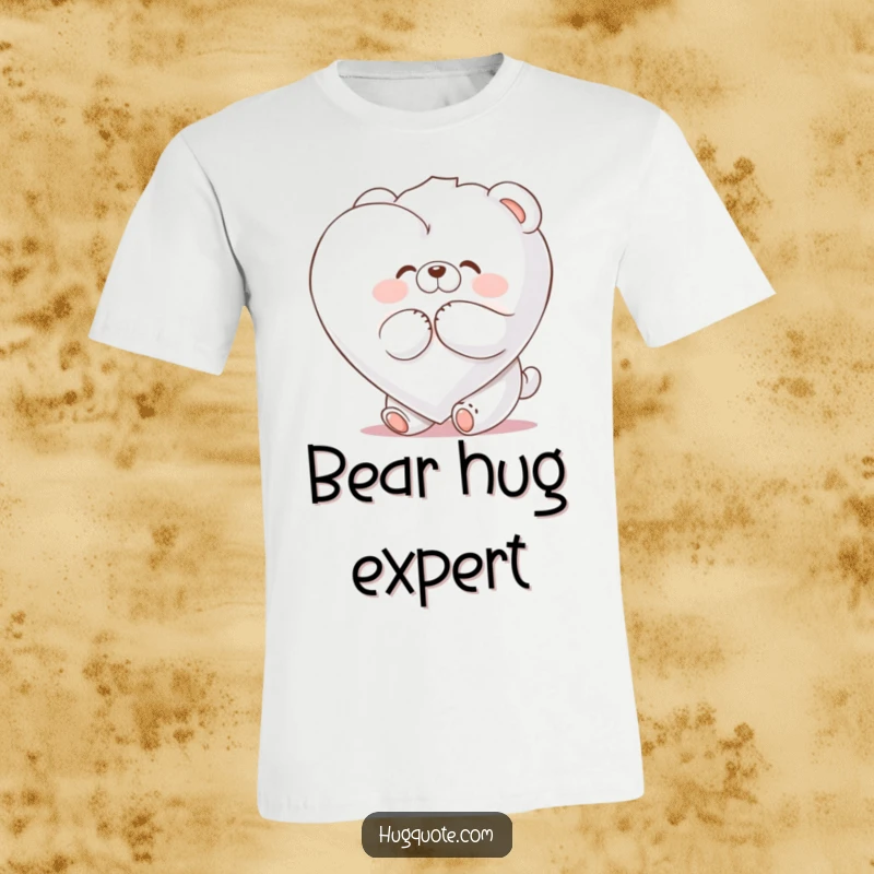 Funny t-shirt with a fluffy bear character embracing a huge marshmallow heart with pure, unadulterated joy.