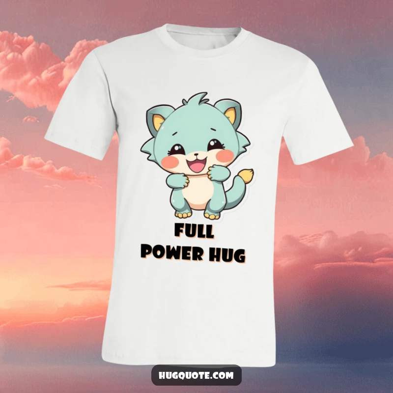 Funny t-shirt depicting a creature in a playful, energetic embrace, radiating enthusiasm and a joyful spirit.