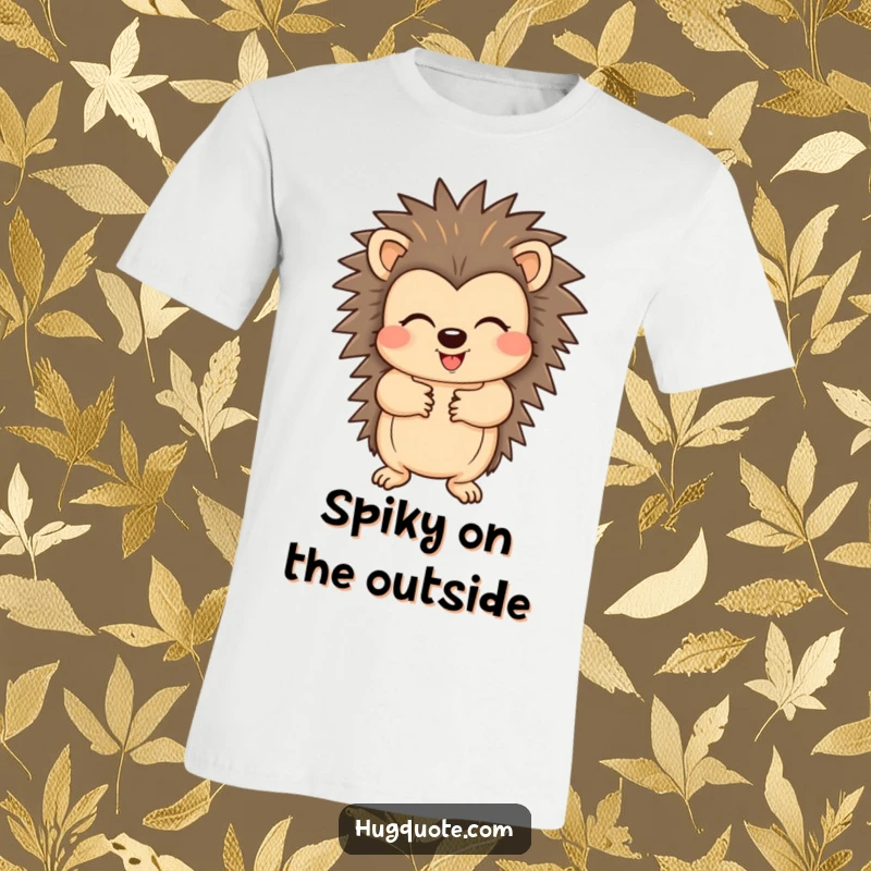 Funny t-shirt showcasing a cheerful hedgehog character extending its paws for a heartwarming hug, radiating pure, unadulterated joy.