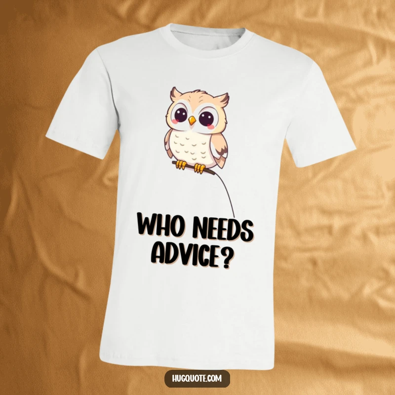 Funny small owl character happily perched on a shoulder, radiating joy on a comfortable t-shirt.