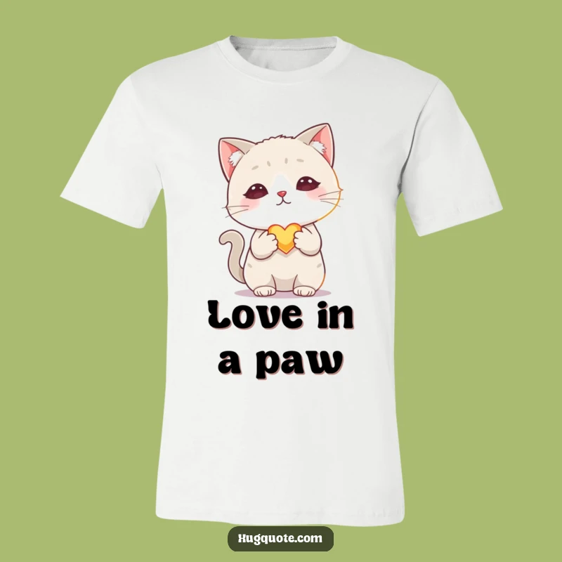 Funny Shy Cat Heart T-Shirt: Kitten Offers Love - Comedic Romance Apparel!