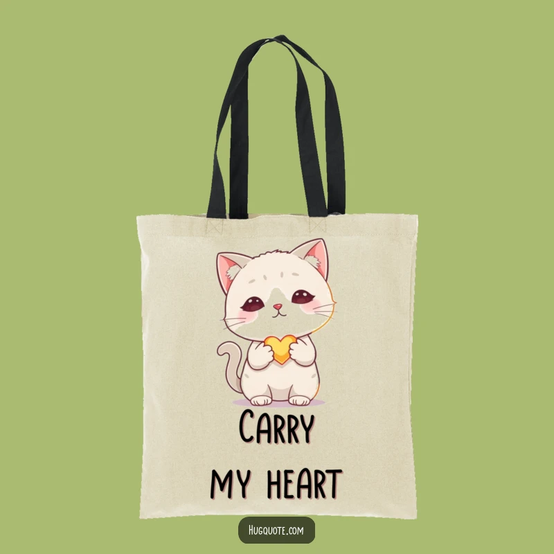 Funny Shy Cat Heart Tote Bag: Kitten Offers Love - Carry Your Affection!