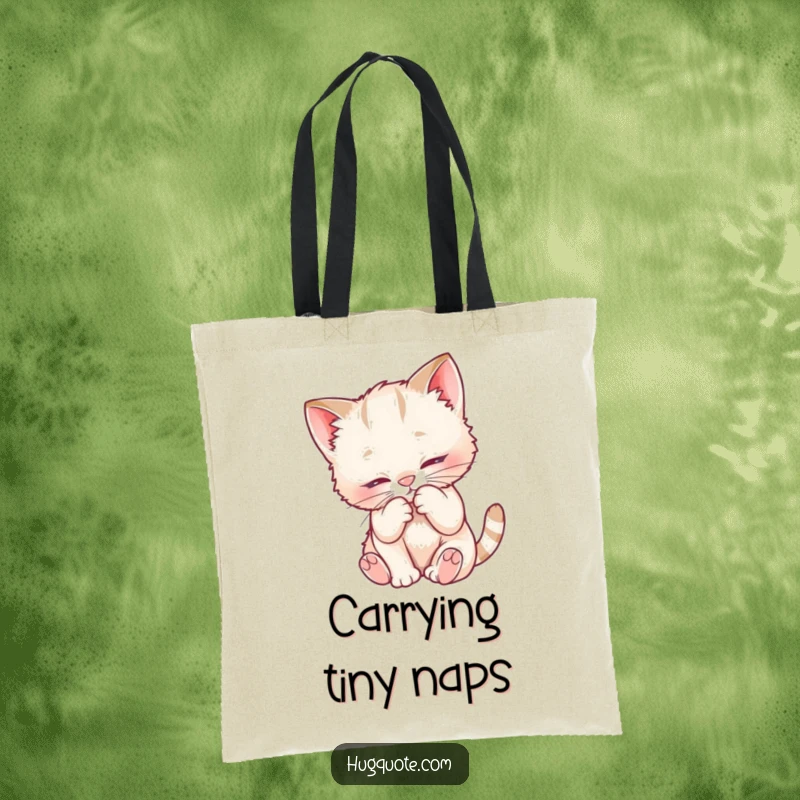 Funny tote bag with a playful kitten nuzzling into a fuzzy chest, perfect for carrying your items with a touch of adorable cat charm.