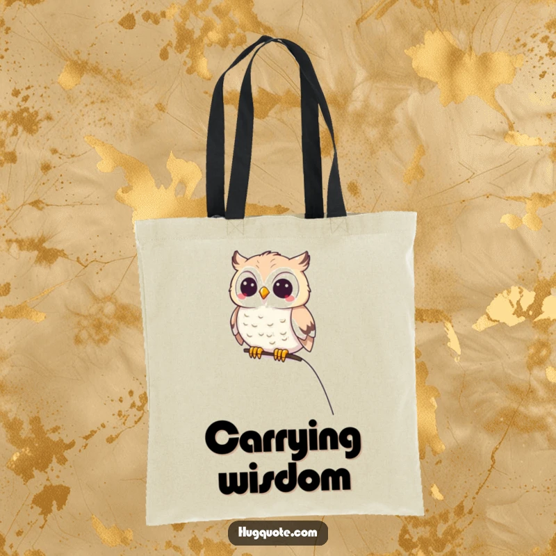 Funny small owl character happily perched on a shoulder, ready to carry your items in this humorous tote bag.