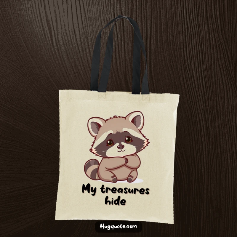 Funny Raccoon Tote Bag with a curious raccoon peeking from behind a hug, stylish and humorous for daily use.