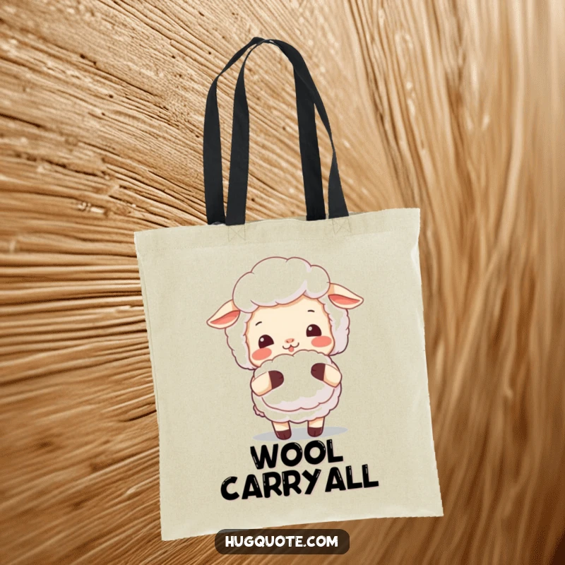 Funny sheep tote bag featuring a smiling sheep offering a fluffy hug, perfect for carrying items with adorable and comforting style.