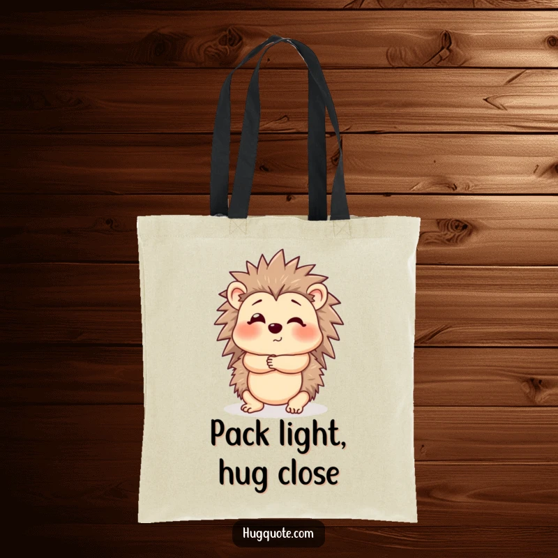 Funny Hedgehog Tote Bag featuring a cute hedgehog with a gentle, cautious hug, practical for everyday use and gifting.
